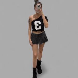 Black number 3 off shoulder crop top